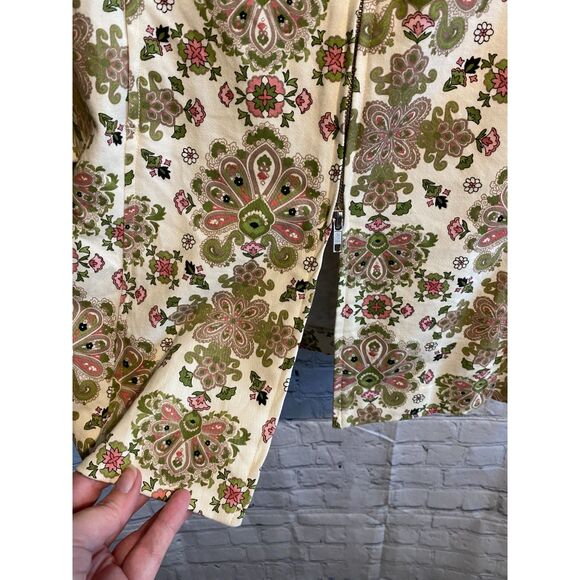Nicole by Nicole Miller Size 14 Unlined Zip Front Long Jacket Green/Pink Floral - Picture 11 of 11